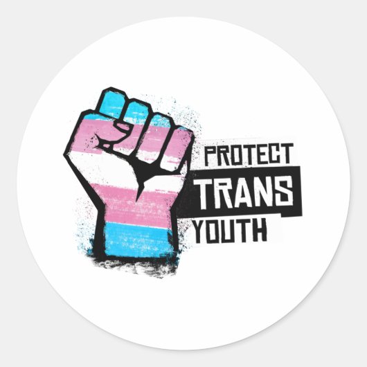 Sticker Rond Protéger les jeunes trans - Poing de la fierté (Devant)