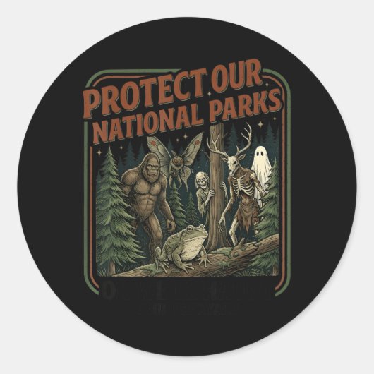Sticker Rond Protéger les parcs nationaux Mothman Cryptide Weir (Devant)