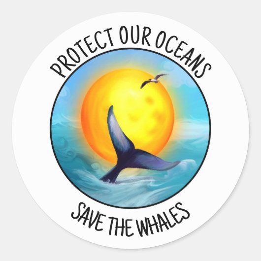Sticker Rond Protéger Nos Océans Sauver Les Baleines (Devant)