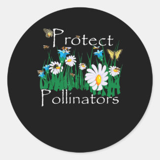 Sticker Rond protéger pollinisateurs abeilles papillons fleurs 
