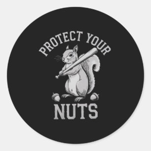 Sticker Rond Protégez Vos Noix Écureuil Drôle Bysebyll Byt