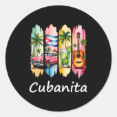 Sticker Rond Proud Cubanita Cuban Flag Guitar Mojito Car Design (Devant)