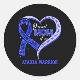 Sticker Rond Proud Maman Of An Ataxia Warrior Blue Ribbon Match