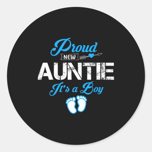 Sticker Rond Proud New Auntie It's A Boy Gender Reveal Funny Fa (Devant)