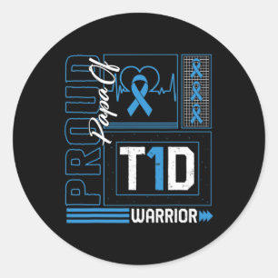 Sticker Rond Proud Papa Of T1d Warrior Ribbon Diabetes Awards