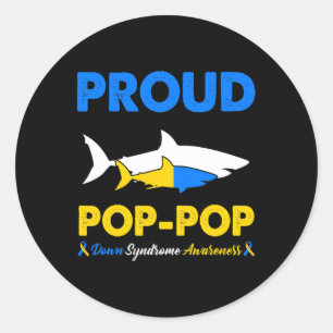 Sticker Rond Proud Pop Pop Shark Down Syndrome Sensibilisation 
