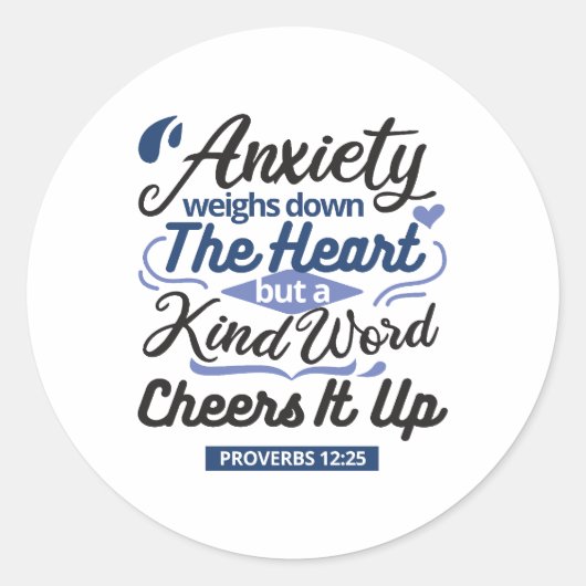 Sticker Rond Proverbs 12:25 Bible Verse – Kind Word Art (Devant)
