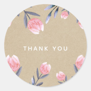 Sticker Rond Prune Ressort Aquarelle Tulipes Faveur de Mariage
