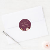 Sticker Rond prune violette & pêche mariage floral classique ro (Enveloppe)