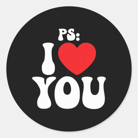 Sticker Rond Ps I Love You Day Purple Funny Valentine Matching (Devant)