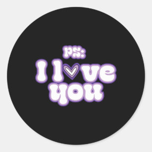 Sticker Rond Ps I Love You Groovy Saint-Valentin Violet Vintage