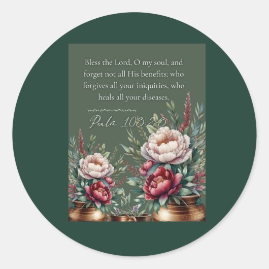 Sticker Rond Psalm 103:2-3 Healing Scripture Bible Verse Card  (Devant)