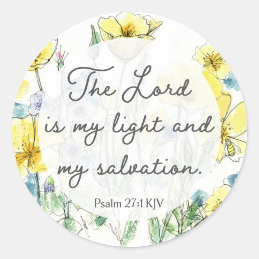 Sticker Rond Psalm 27:1 Scripture Buttercups Light Salvation (Devant)