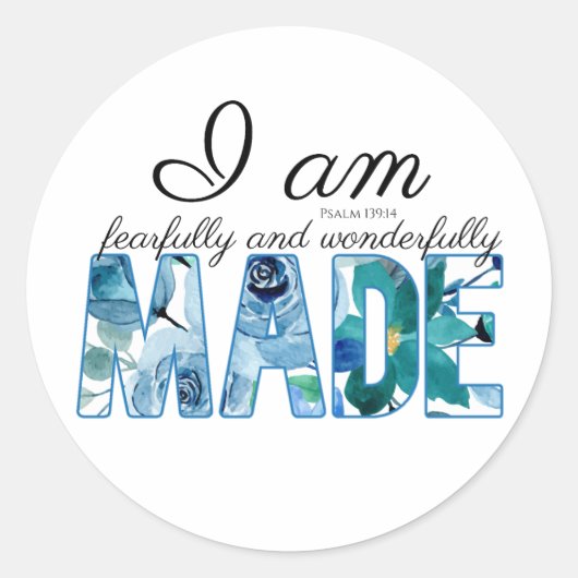 Sticker Rond Psaume 139:14 Fearful & Merveilleusement Fabriqué (Devant)