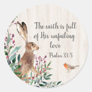 Sticker Rond Psaume 33:5 Lapin, Oiseau et Foliage