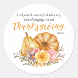 Sticker Rond Psaume 69:30 Thanksgiving Verse Citrouille Automne