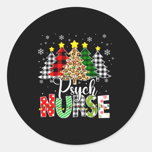 Sticker Rond Psych Nurse Xmas Tree Leopard Red Plaid Christmas  (Devant)