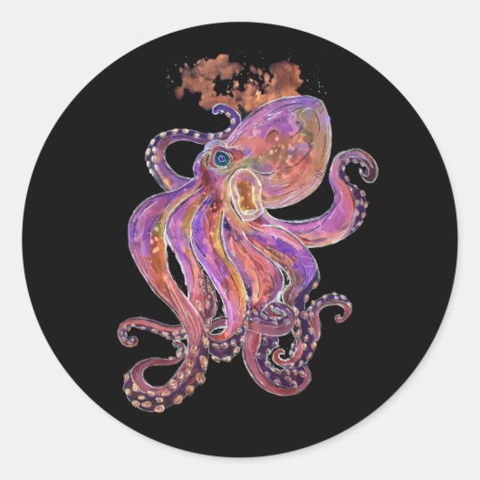 Sticker Rond Psychédélique violet profond de mer Kraken (Devant)
