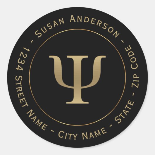 Sticker Rond Psychologue Gold Psi Symbole Adresse de retour Éti (Devant)