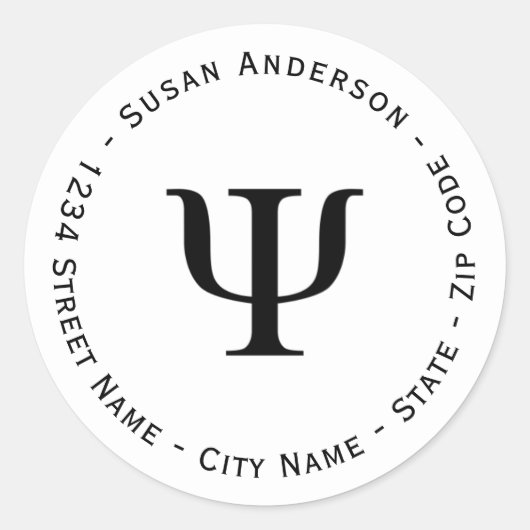 Sticker Rond Psychologue Noir Symbole Psi Adresse de retour Éti (Devant)