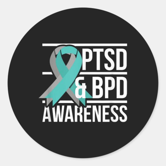 Sticker Rond Ptsd & ; Sensibilisation Bpd, Ruban Turquoise E (Devant)