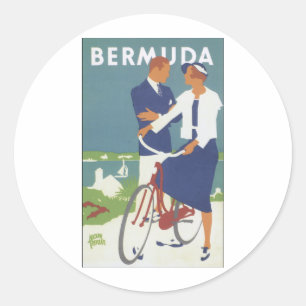 Sticker Rond Publicité des Bermudes avec un jeune couple de typ