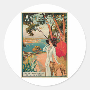 Sticker Rond Publicité Vintage voyage Antibes France