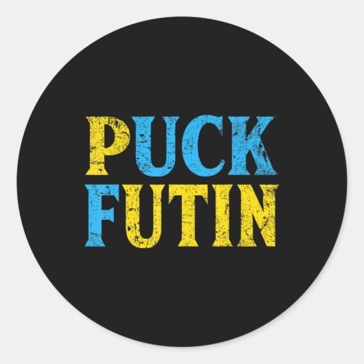 Sticker Rond Puck Foutine Avec L'Ukraine Puck Foutine Stand Ukr (Devant)