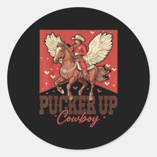 Sticker Rond Pucker Up Cowboy Funny Western Valentines  (Devant)