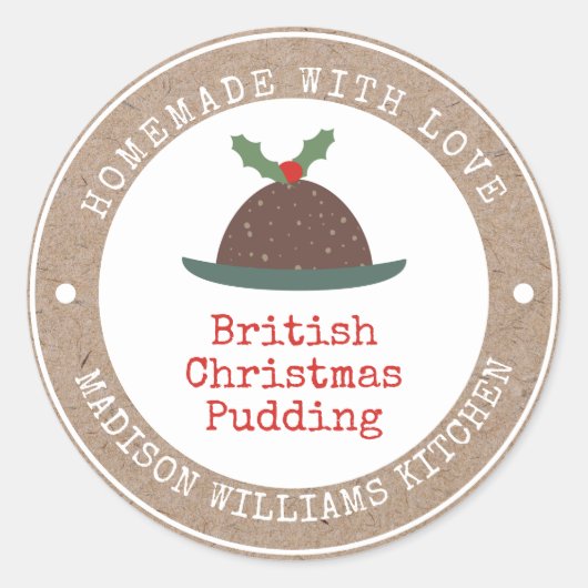 Sticker Rond Pudding de Noël | Maison faite avec amour (Devant)
