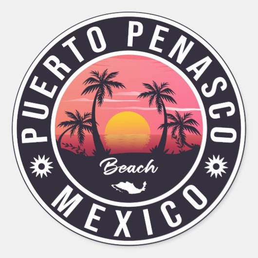 Sticker Rond Puerto Peñasco Mexique Plage Retro Sunset 60 ans (Devant)