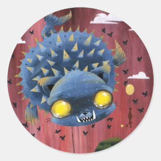 Sticker Rond Puffer Puss - Fond vers Noir