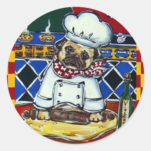 Sticker Rond Pug Chef Pizza (Devant)