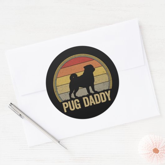 Sticker Rond Pug Daddy Funny Pug Dad (Enveloppe)