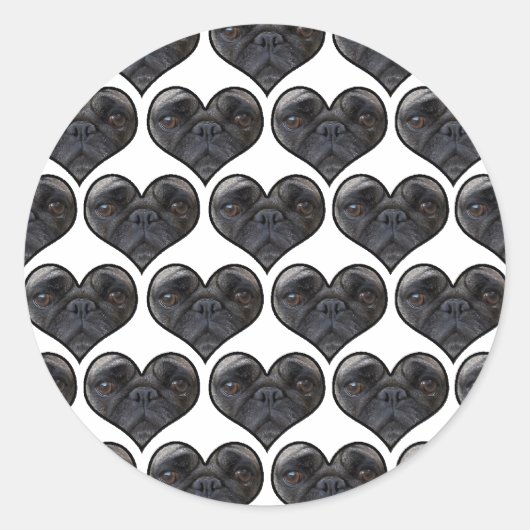 Sticker Rond Pug Hearts (Devant)