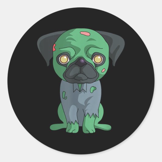 Sticker Rond Pug zombie (Devant)