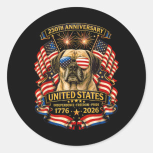 Sticker Rond Puggle Chien États-Unis Indépendance 1776 2026 Pat