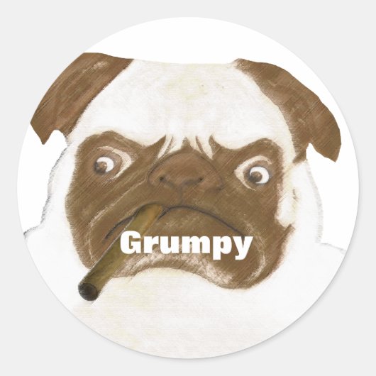 Sticker Rond Puggy Grumpy personnalisée avec Cigar (Devant)