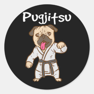 Sticker Rond Pugjitsu Citation drôle de chien Pug Jiu-jitsu bré
