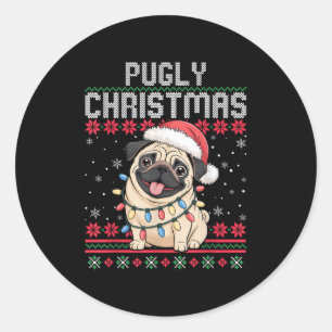 Sticker Rond Pugly Ba Ham Pug Sweat-shirt de Noël Chien Pugs dé