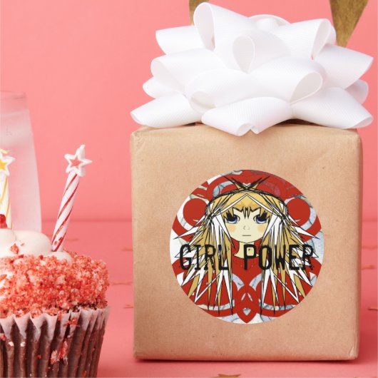 Sticker Rond Puissance de fille d'anime (Fête)