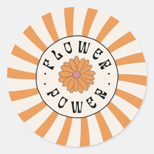 Sticker Rond Puissance des fleurs avec rayons orange psychédéli (Devant)