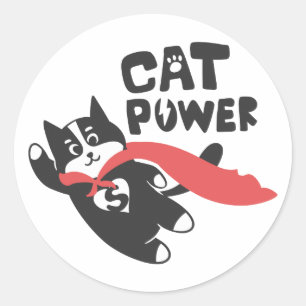 Sticker Rond Puissance du chat - Choisir la couleur du arrière