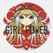 Sticker Rond Puissance Fille Anime (Devant)