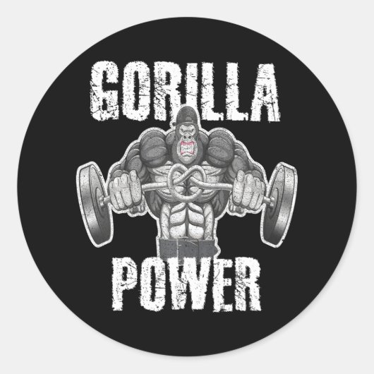 Sticker Rond Puissance Gorilla Poids Angry Muscle Beast (Devant)