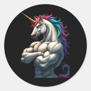 Sticker Rond Puissance Unicorne Pour Un Bodybuil D'Athlète Love