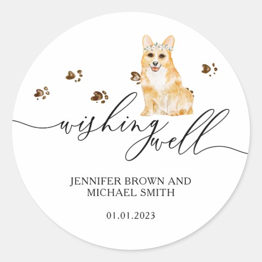 Sticker Rond Puits de souhaits de chiot Corgi (Devant)