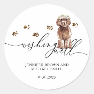 Sticker Rond Puits de vœux pour chiot Cavapoo marron