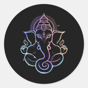 Sticker Rond Puja hindou Ganesha Dieu éléphant Inde Méditation