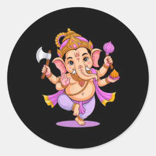 Sticker Rond Puja hindou Ganesha Dieu éléphant Inde Méditation